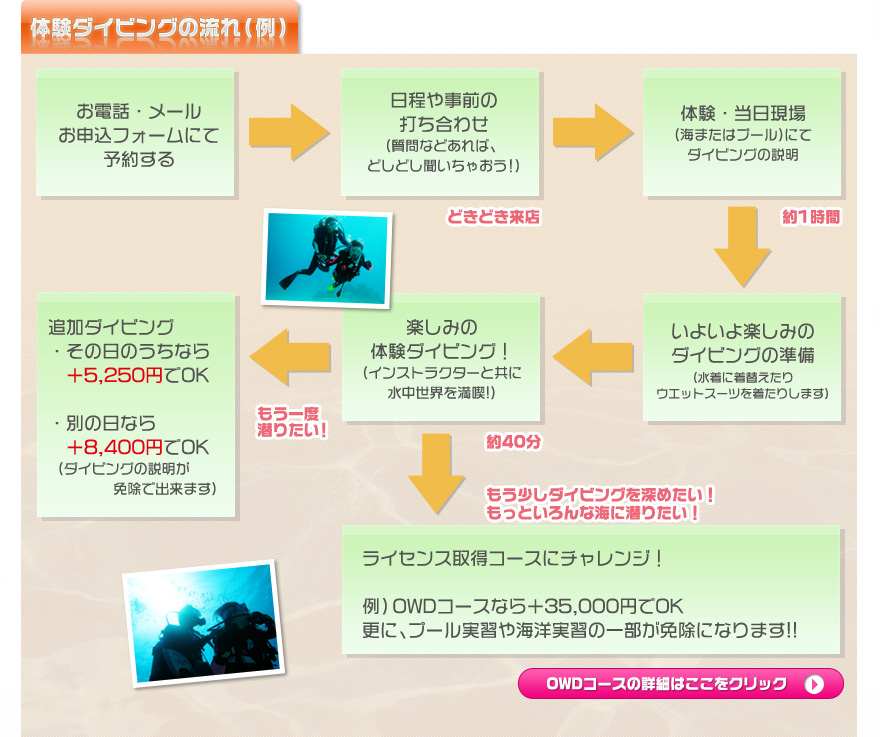 体験ダイビングの流れ(例)